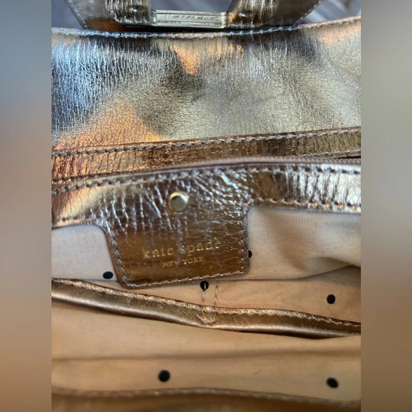 Kate Spade Vintage White Canvas Metallic Gold Straps Tote Bag - Picture 8 of 9